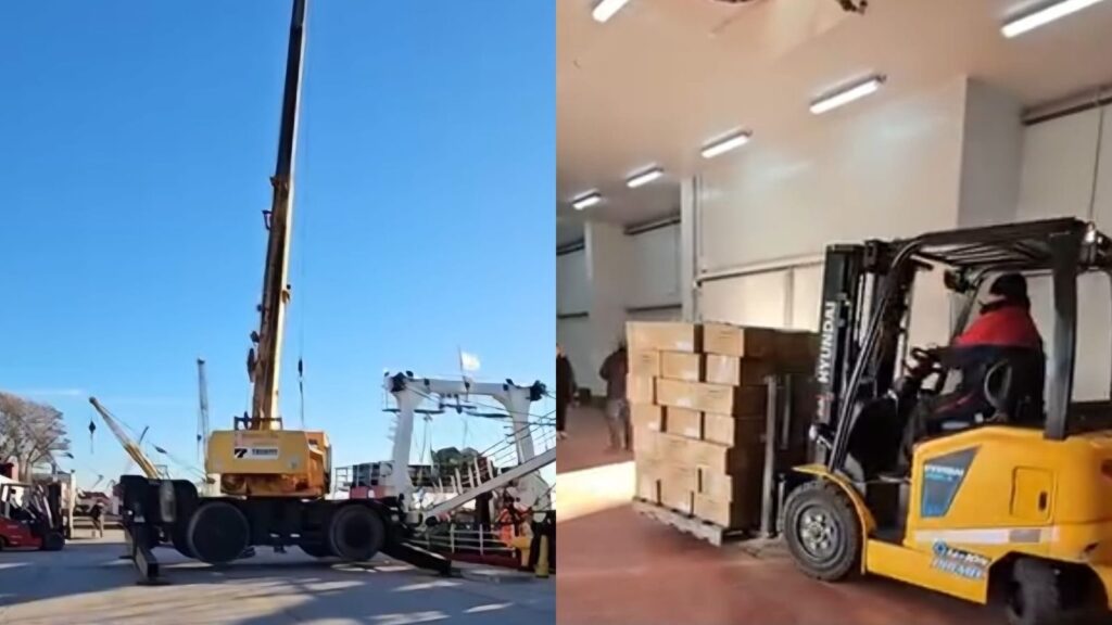 Conarpesa inauguró sus cámaras frigoríficas en Puerto Rosales con la descarga de 140 toneladas de langostino