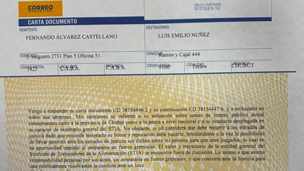 Álvarez Castellano rechazó la intimación y pide que también se investiguen los agravios de Nuñez