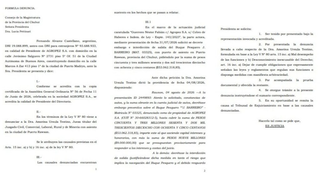 AGROPEZ denunció a la jueza Testino por mal desempeño, arbitrariedad y desconocimiento inexcusable del Derecho